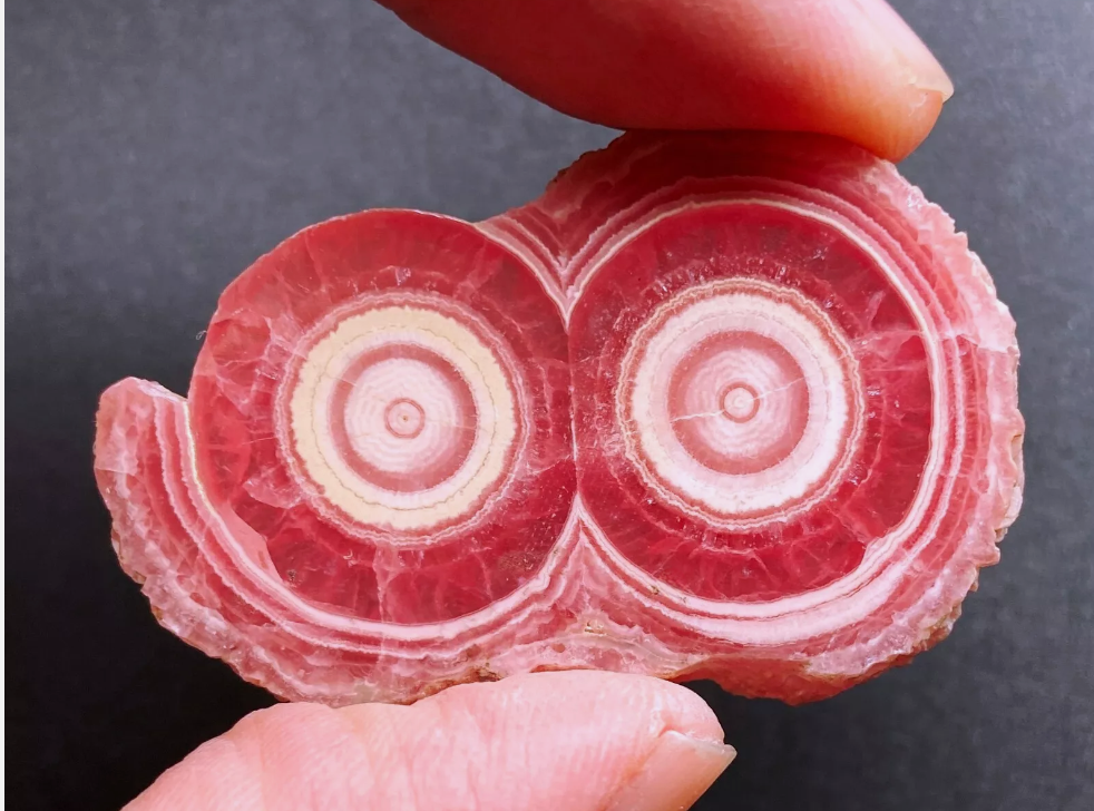 Red Rhodochrosite crystal with double Bullseye Stalactite