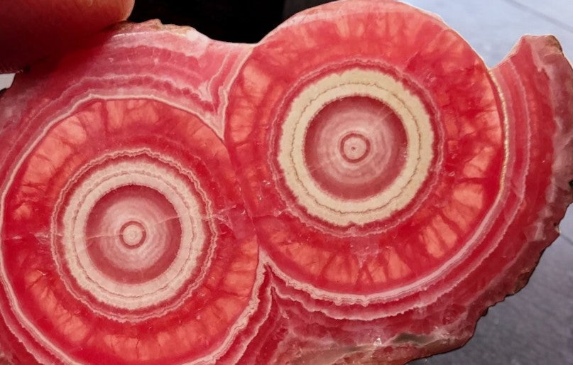 Red Rhodochrosite crystal with double Bullseye Stalactite